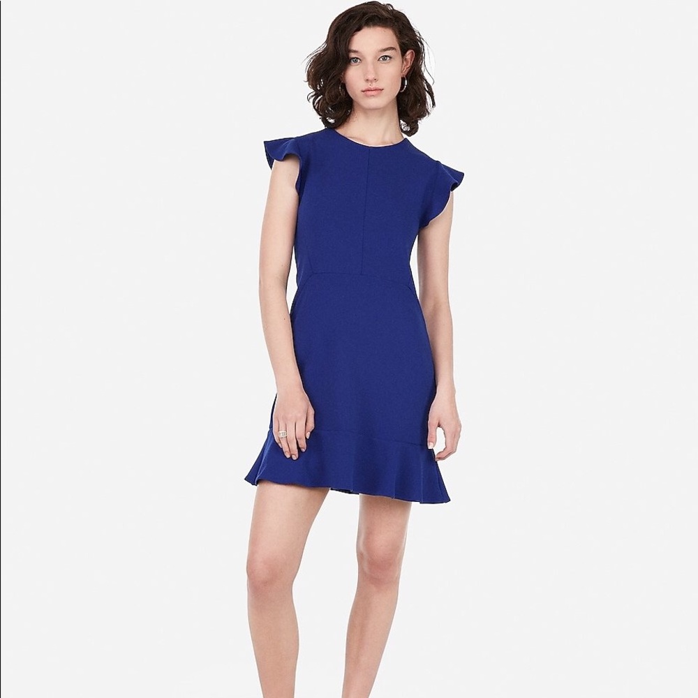 Express fit and flare dress in royal blue